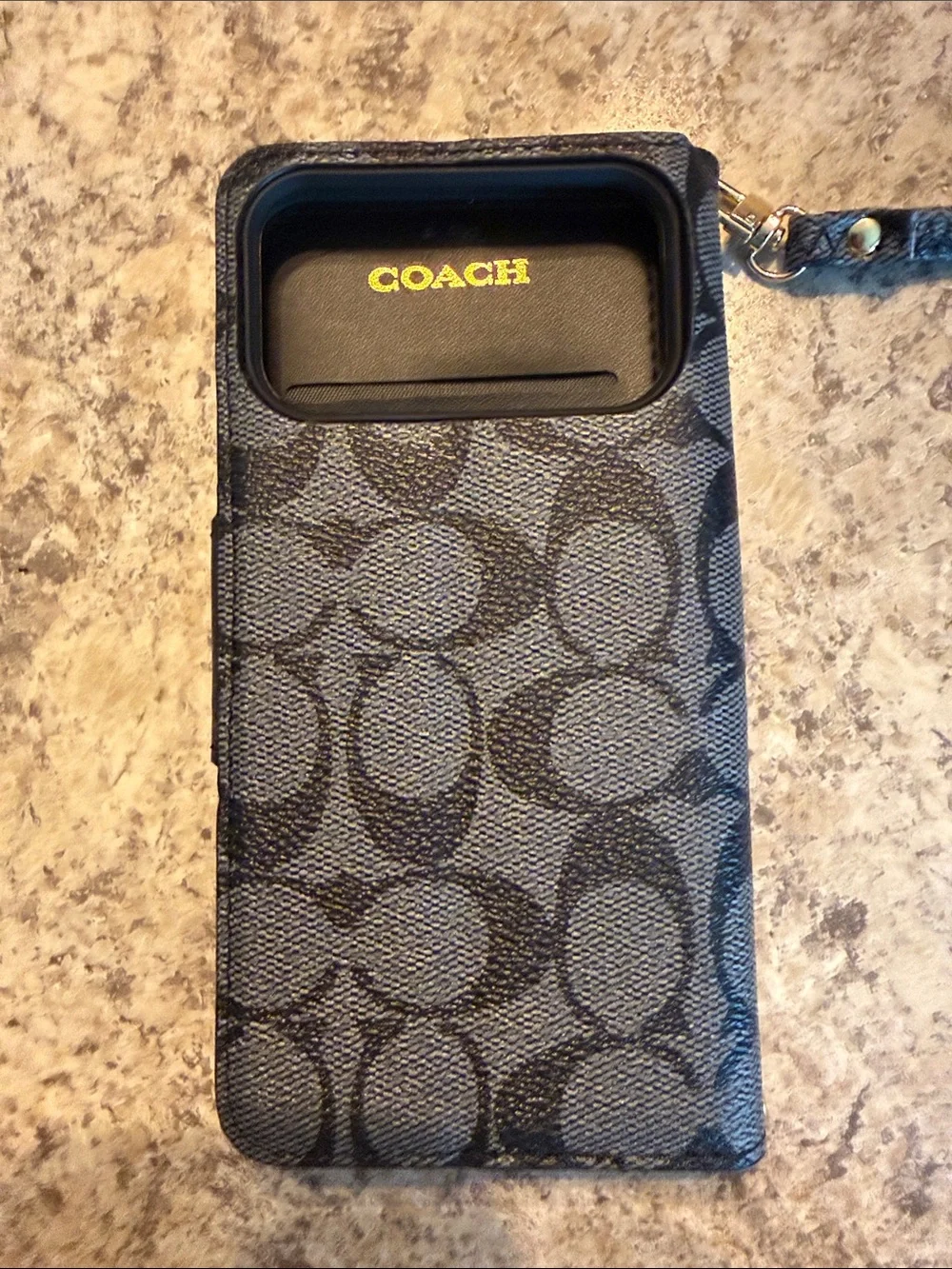 Coach Black Signature Canvas Wristlet Phone Folio with Wrist Strap